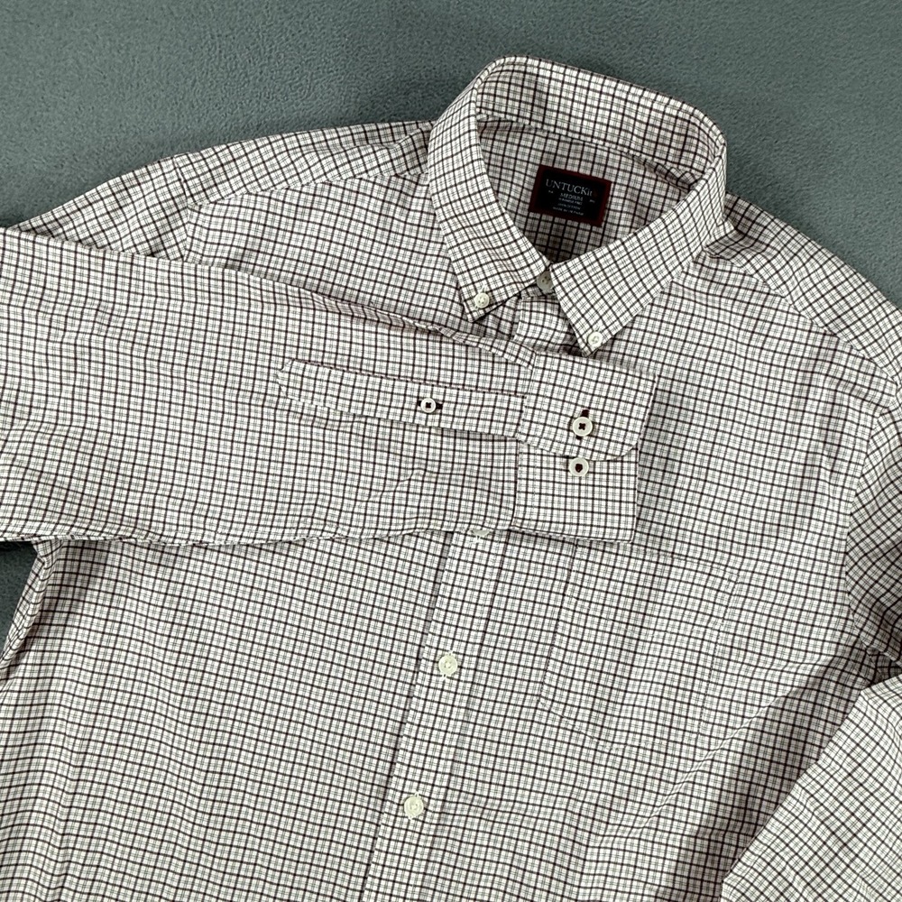 UNTUCKit Button Down Shirt Mens Medium White Plaid Wrinkle Free Regular Fit